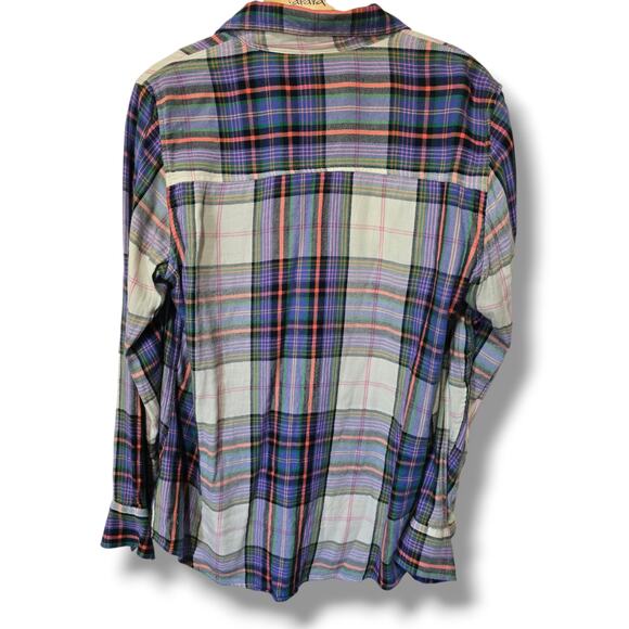 GAP Women’s Purple Plaid Button-Up Long Sleeve Shirt Medium - Picture 2 of 8